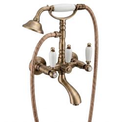 Juego de grifería PB Classic para bañera con palancas blancas en color bronce, incluye teleducha 1208854422